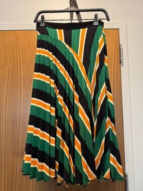 DO+BE Green Striped Pleated Midi Skirt